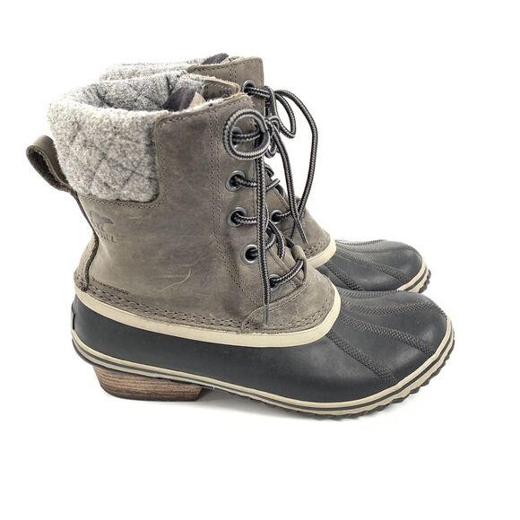 Sorel Slimpack Lace II Suede Duck Snow Boots Size 9 Womens Quarry Black Lined - Picture 1 of 9